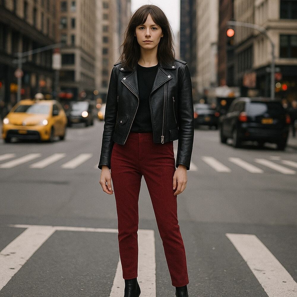Zero + Maria Cornejo Red Corduroy Slim‎ Leg Pants Size 0